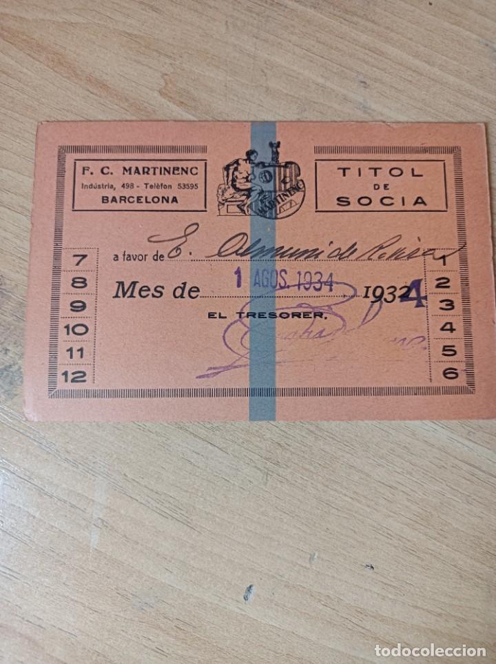 Coleccionismo deportivo: carnet Martinenc 1934 - Foto 1