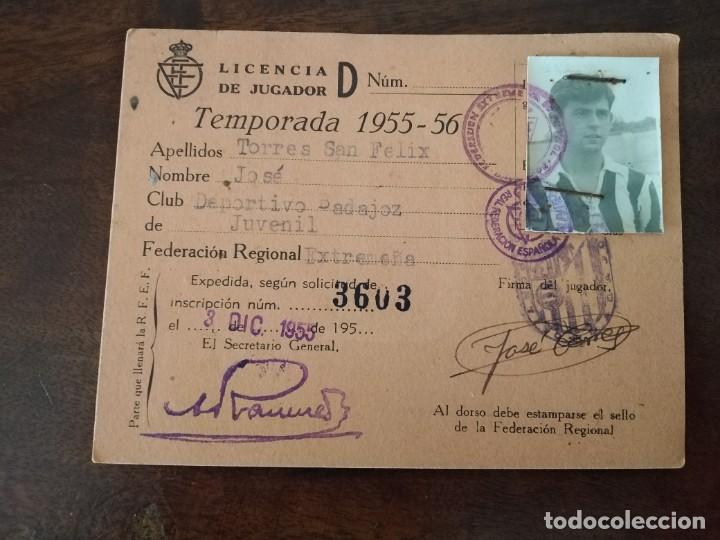 Sports collectibles: Licencia de Jugador Club Deportivo Badajoz. Temporada 1955/56