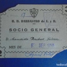Collezionismo sportivo: (F-220901)CARNET DE SOCIO GENERAL U.D.BARBASTRO DE E. Y D. AÑO 1956