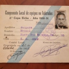 Collezionismo sportivo: CARNET CAMPEONATO FUTBOL NO FEDERADO ELCHE C. F. ALICANTE 1950 1951. Lote 359260175