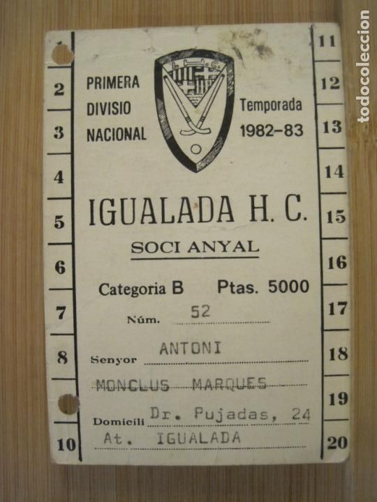 Sports collectibles: IGUALADA HC-SOCI ANYAL-TEMPORADA 1982 1983-CARNET SOCIO-VER FOTOS-(100.803)