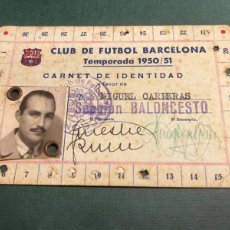 Coleccionismo deportivo: CLUB DE FÚTBOL BARCELONA 1950-51 CARNET DE IDENTIDAD SECCIÓN BALONCESTO . ARTIFUTBOL. Lote 401012469