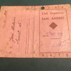 Coleccionismo deportivo: CARNET DE SOCIO DEL CLUB DEPORTIVO SANT ANDREU 1939 GUERRA CIVIL. ARTIFUTBOL. Lote 401012539
