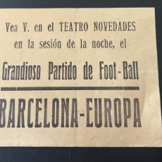 Coleccionismo deportivo: CARTEL DE FÚTBOL FÚTBOL CLUB BARCELONA-CD EUROPA 1920’S. ARTIFUTBOL. Lote 401421629