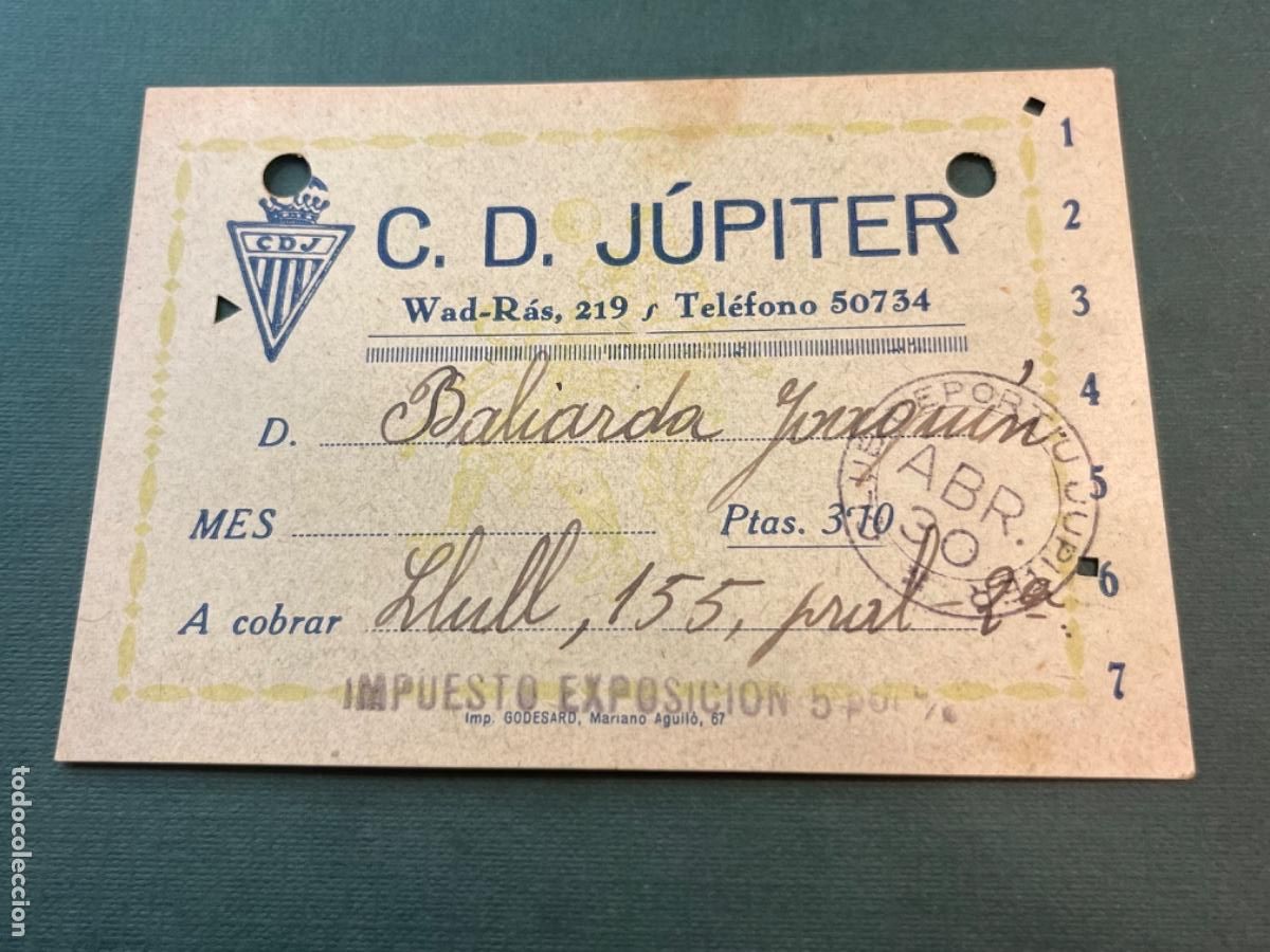 Sports collectibles: CARNET DE SOCIO DEL CLUB DEPORTIU J&Uacute;PITER ABRIL 1930. ARTIFUTBOL