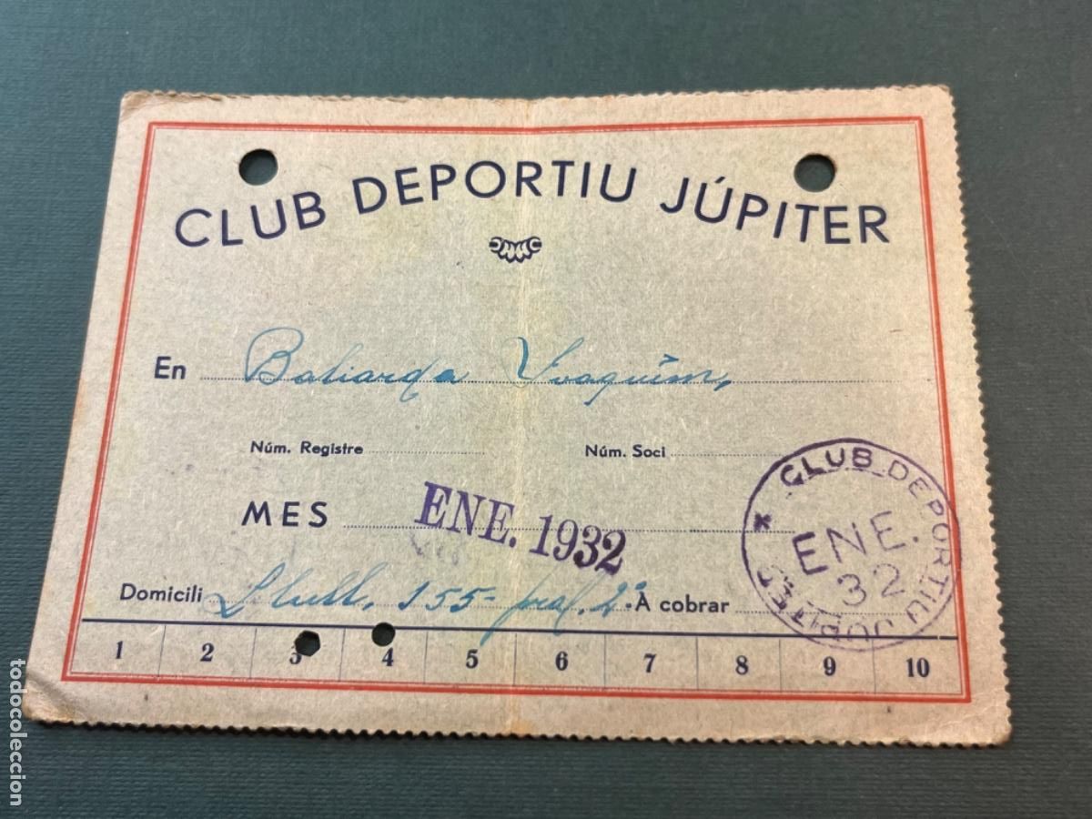 Sports collectibles: CARNET DE SOCIO DEL CLUB DEPORTIU J&Uacute;PITER ENERO 1932. ARTIFUTBOL