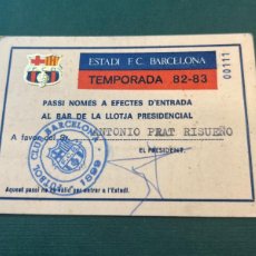 Coleccionismo deportivo: CARNET DEL FÚTBOL CLUB BARCELONA 82-83 ACCESO BAR DEL PALCO. ARTIFUTBOL. Lote 401535884