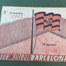 Coleccionismo deportivo: CARNET DE SOCIO , CLUB DE FÚTBOL BARCELONA , 1943 , 3ER TRIMESTRE . ARTIFUTBOL. Lote 401538169