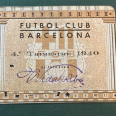 Coleccionismo deportivo: CARNET DE SOCIO , CLUB DE FÚTBOL BARCELONA 1940, 4TO TRIMESTRE . . ARTIFUTBOL. Lote 401543544