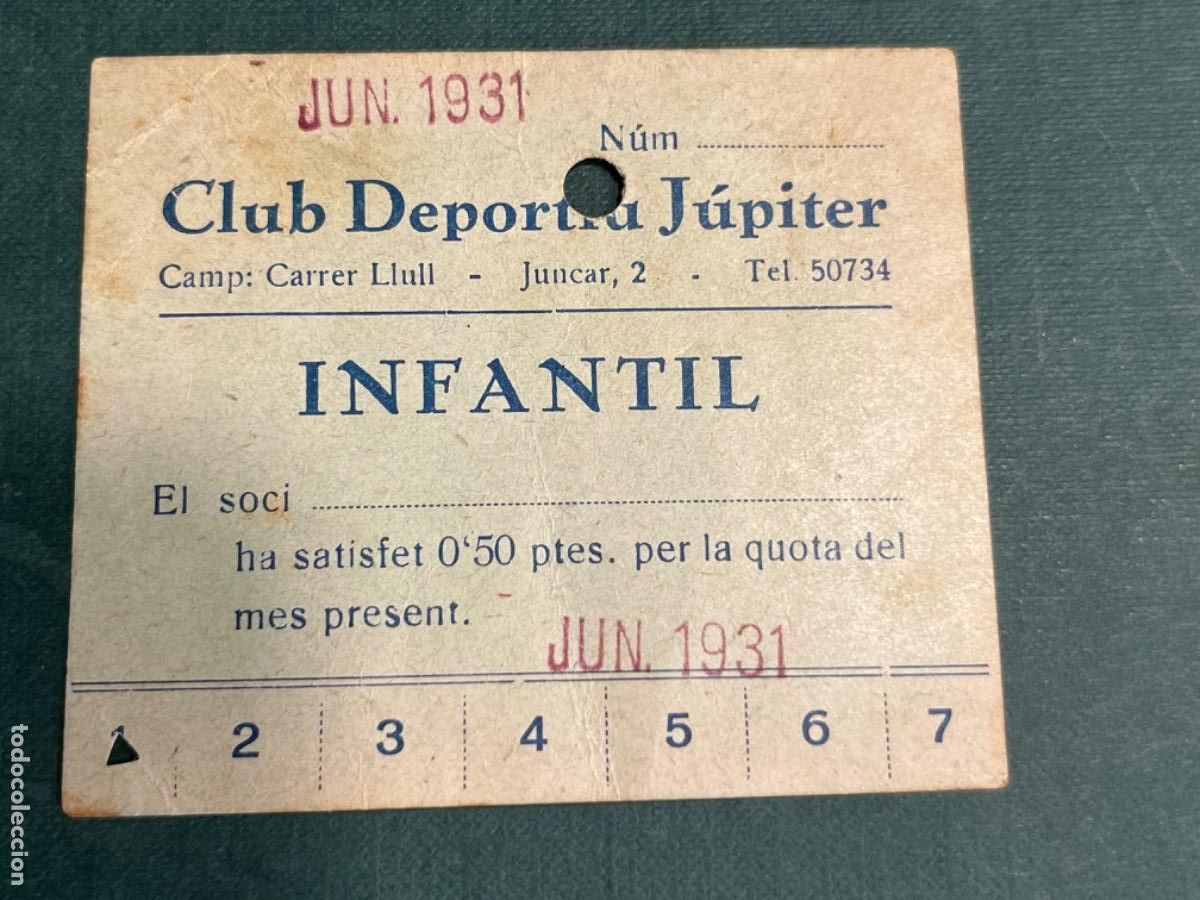 Sports collectibles: CARNET DE SOCIO DE DEL CLUB DEPORTIU J&Uacute;PITER 1931 INFANTIL. ARTIFUTBOL.