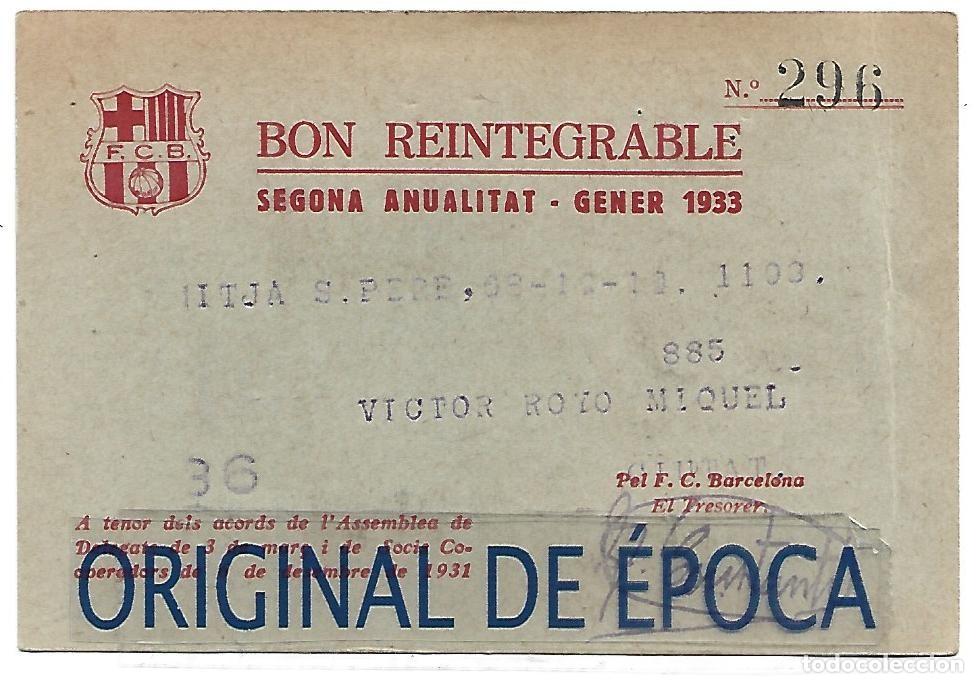 Sports collectibles: (F-230548)F.C.BARCELONA - BON REINTEGRABLE - GENER 1933