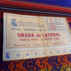 Coleccionismo deportivo: REAL MADRID ABONO SIN CORTAR CUPONES TEMPORADA 1962 63. GRADA DE LATERAL. MUY RARO.
