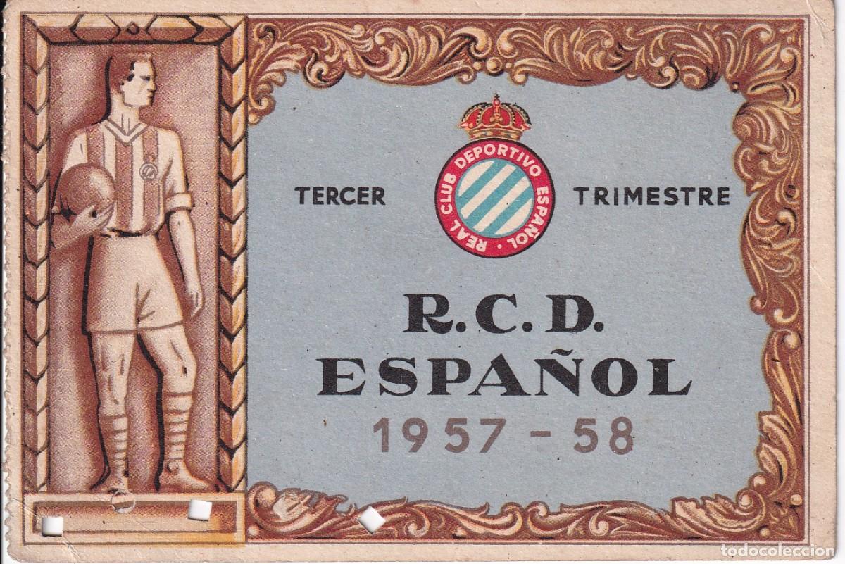 Sports collectibles: ANTIGUO CARNET DE SOCIO DEL ESPA&Ntilde;OL DEL A&Ntilde;O 1957-58 TERCER TRIMESTRE (FUTBOL-FOOTBALL)
