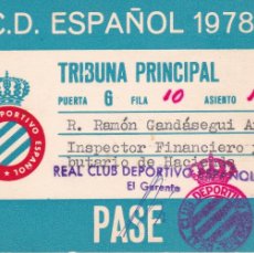 Coleccionismo deportivo: CARNET - PASE DEL DEPORTIVO ESPAÑOL DEL AÑO 1978-79 - TRIBUNA PRINCIPAL- HACIENDA (FUTBOL-FOOTBALL)