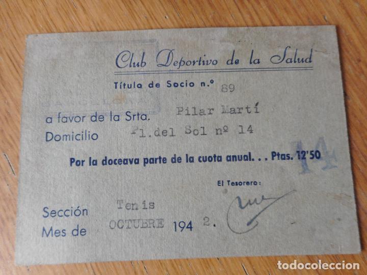 Sammelleidenschaft Sport: ANTIGUO CARNET DE SOCIO CLUB DEPORTIVO DE LA SALUD. BARCELONA 1942. TENIS