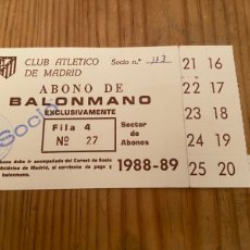 Coleccionismo deportivo: R25436 CARNET SOCIO ABONO ABONADO ATLETICO MADRID BALONMANO TEMPORADA 1988 1989