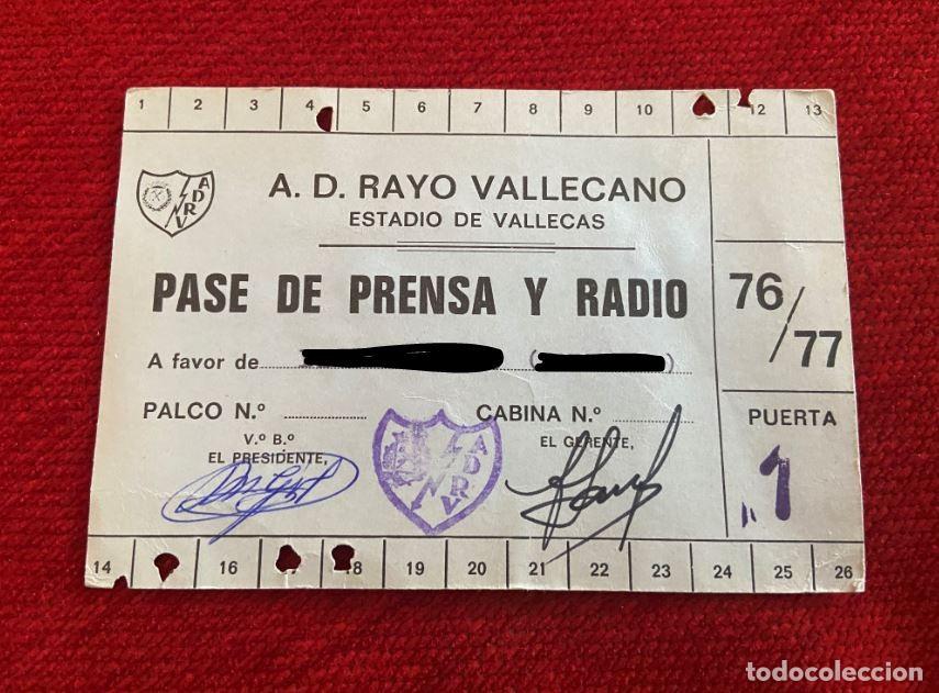 Collezionismo sportivo: R25702 CARNET PASE DE PRENSA RAYO VALLECANO ESTADIO DE VALLECAS 76 77 1976 1977 SOCIO ABONO ASCENSO