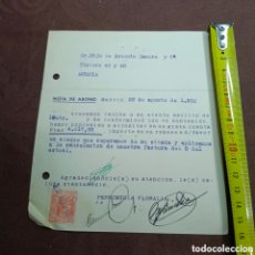 Coleccionismo deportivo: NOTA DE ABONO PERFUMERÍA FLORALIA 1952 MURCIA MADRID HIJOS DE ANTONIO ZAMORA Y CÍA