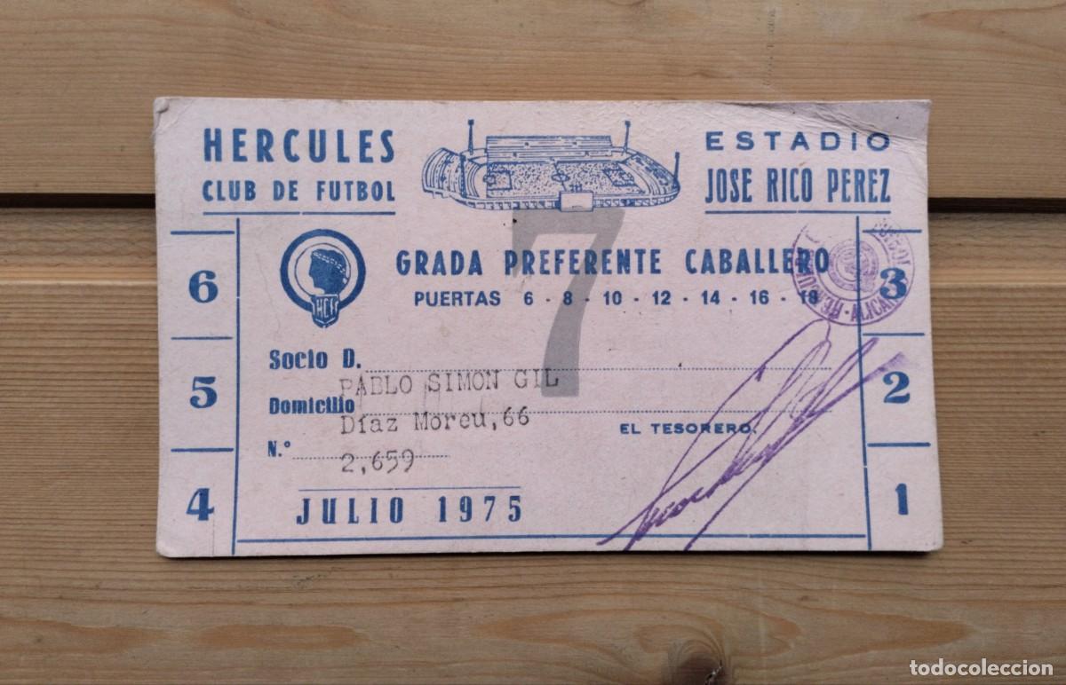 Sammelleidenschaft Sport: Carnet de socio del H&eacute;rcules CF de Alicante. 1975. Estadio Jos&eacute; Rico P&eacute;rez. Pase entrada