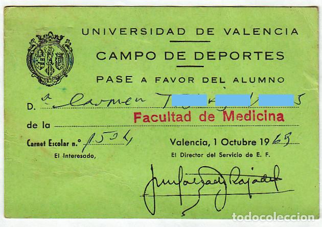 Sports collectibles: Carnet. Campo de Deportes. Universidad de Valencia, Facultad de Medicina. Octubre 1969. &ntilde;s