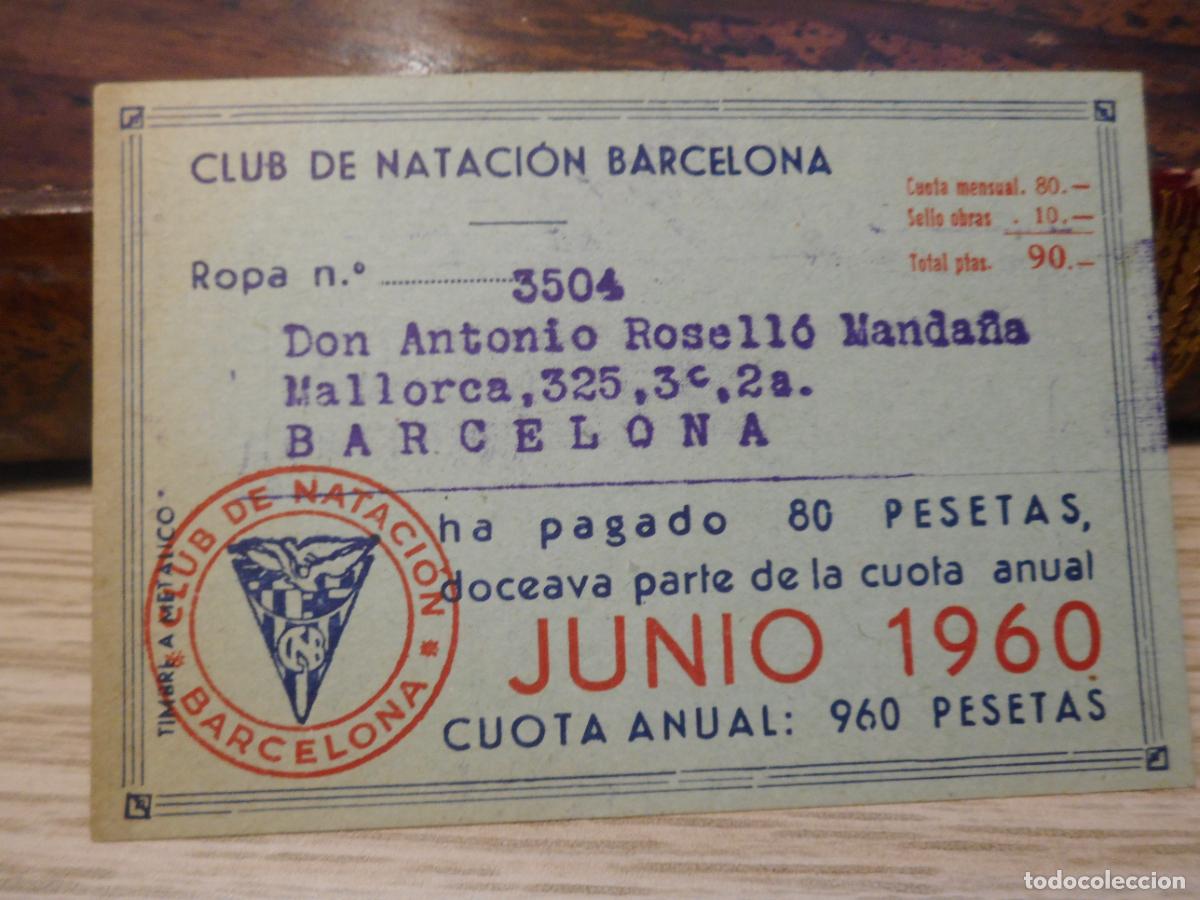 Sammelleidenschaft Sport: ANTIGUO CARNET CLUB NATACION BARCELONA 1960