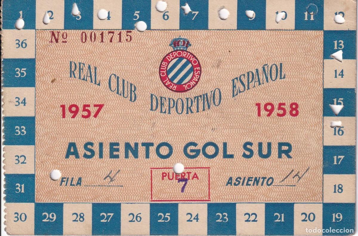 Sports collectibles: CARNET DE FUTBOL REAL CLUB DEPORTIVO ESPA&Ntilde;OL TEMPORADA 1957-1958 (ASIENTO GOL SUR)