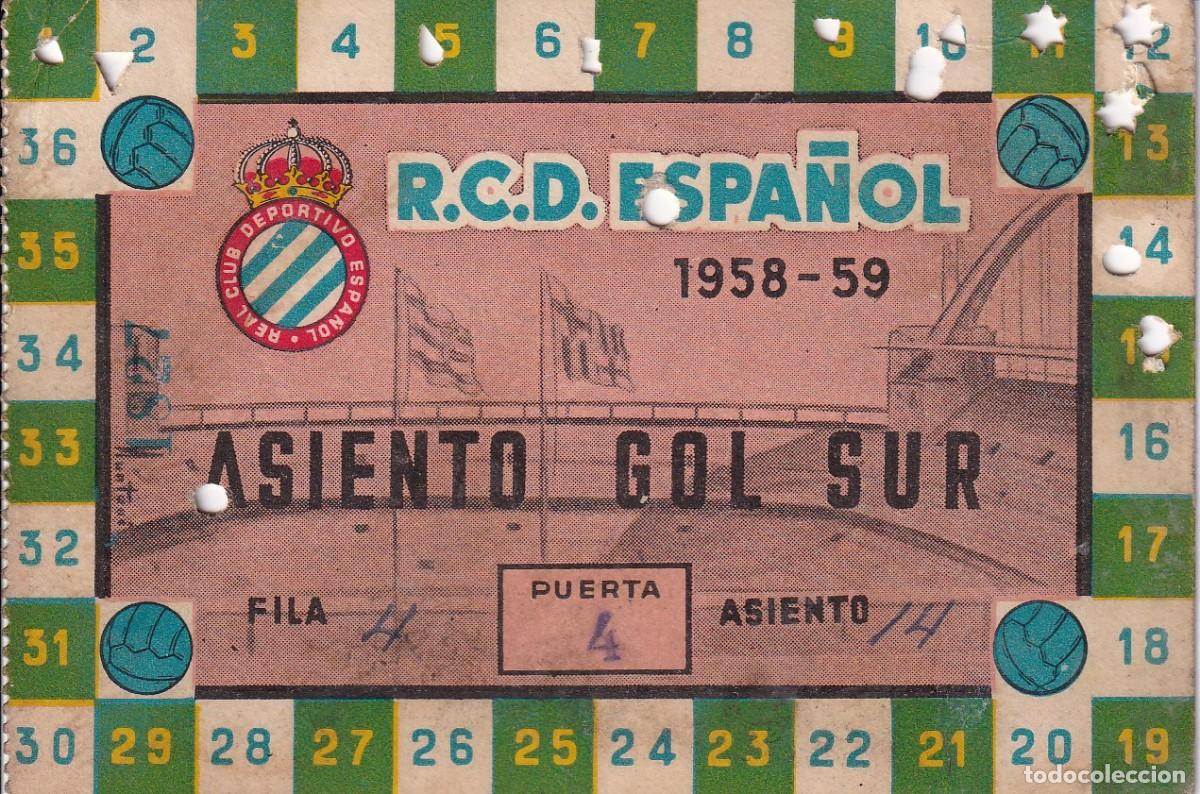 Sports collectibles: CARNET DE FUTBOL REAL CLUB DEPORTIVO ESPA&Ntilde;OL TEMPORADA 1958-1959 (ASIENTO GOL SUR)