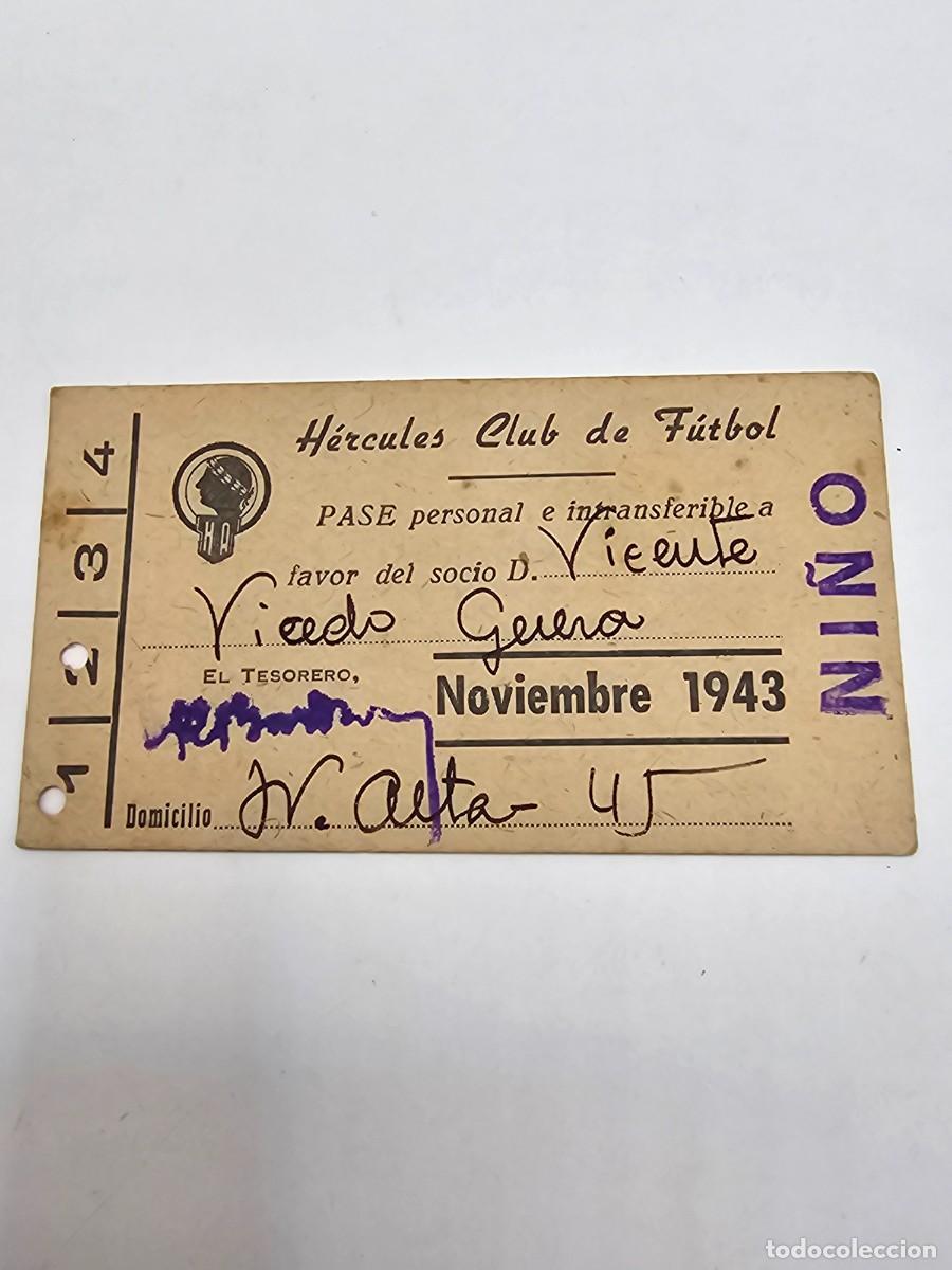 Sports collectibles: Pase abono carnet futbol h&eacute;rcules c f noviembre 1943