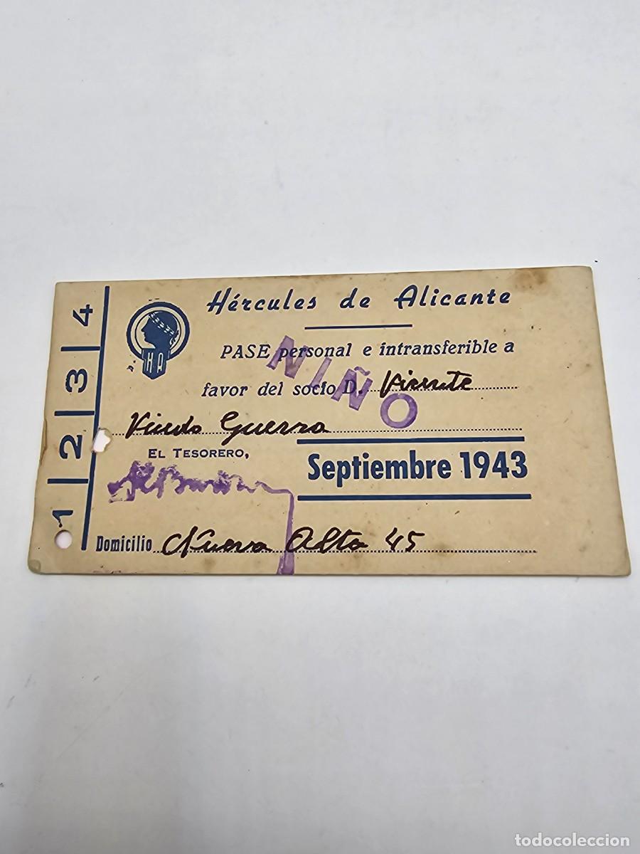 Sports collectibles: Pase abono carnet futbol h&eacute;rcules c f septiembre 1943