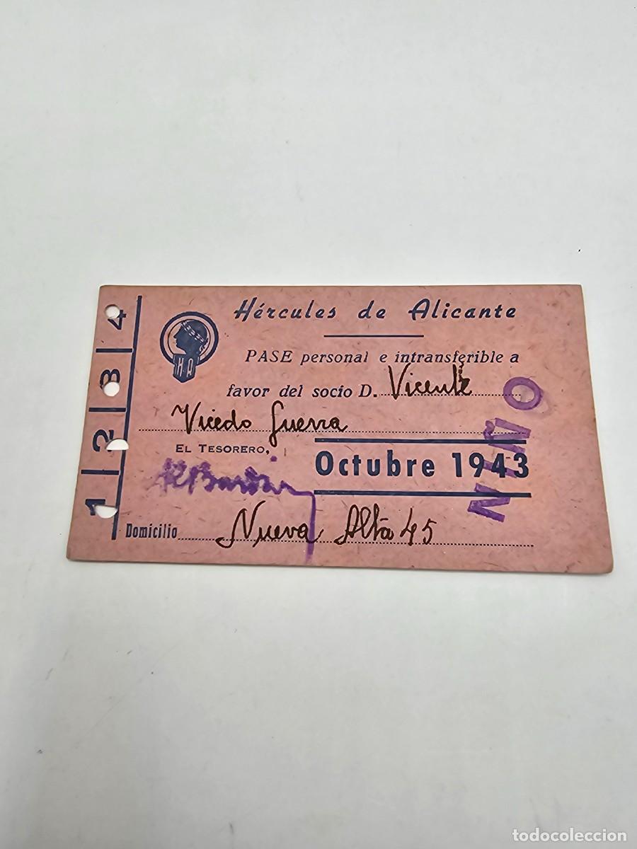 Sports collectibles: Pase abono carnet futbol h&eacute;rcules c f octubre 1943