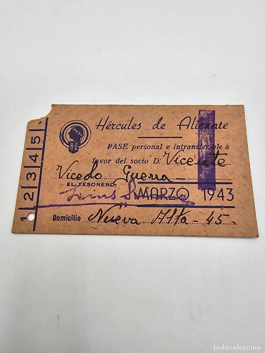 Sports collectibles: Pase abono carnet futbol h&eacute;rcules c f marzo 1943