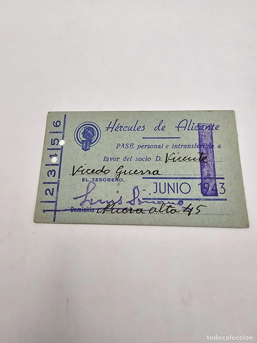 Sports collectibles: Pase abono carnet futbol alicante h&eacute;rcules c f junio 1943