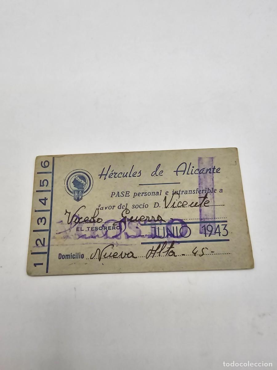 Sports collectibles: Pase abono carnet futbol alicante h&eacute;rcules c f junio 1943 resello agosto
