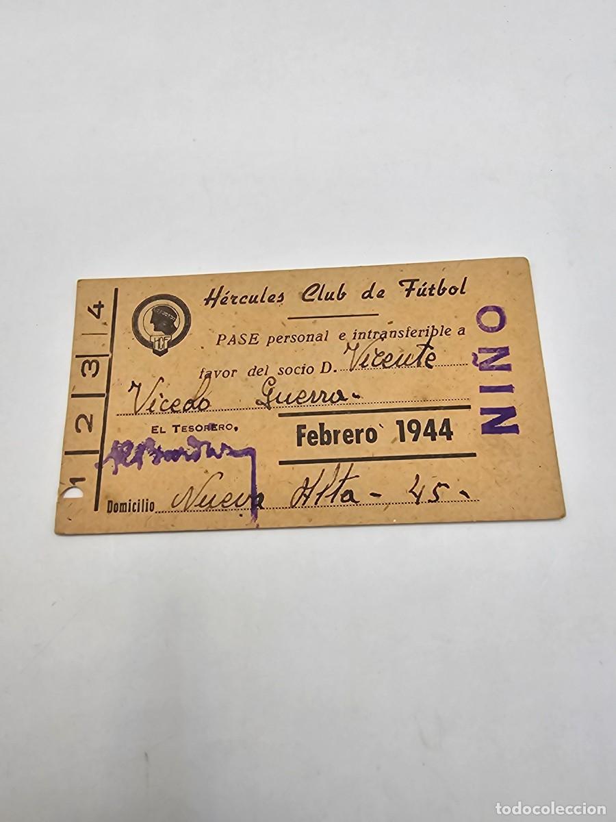 Sports collectibles: Pase abono carnet futbol alicante h&eacute;rcules c f febrero 1943