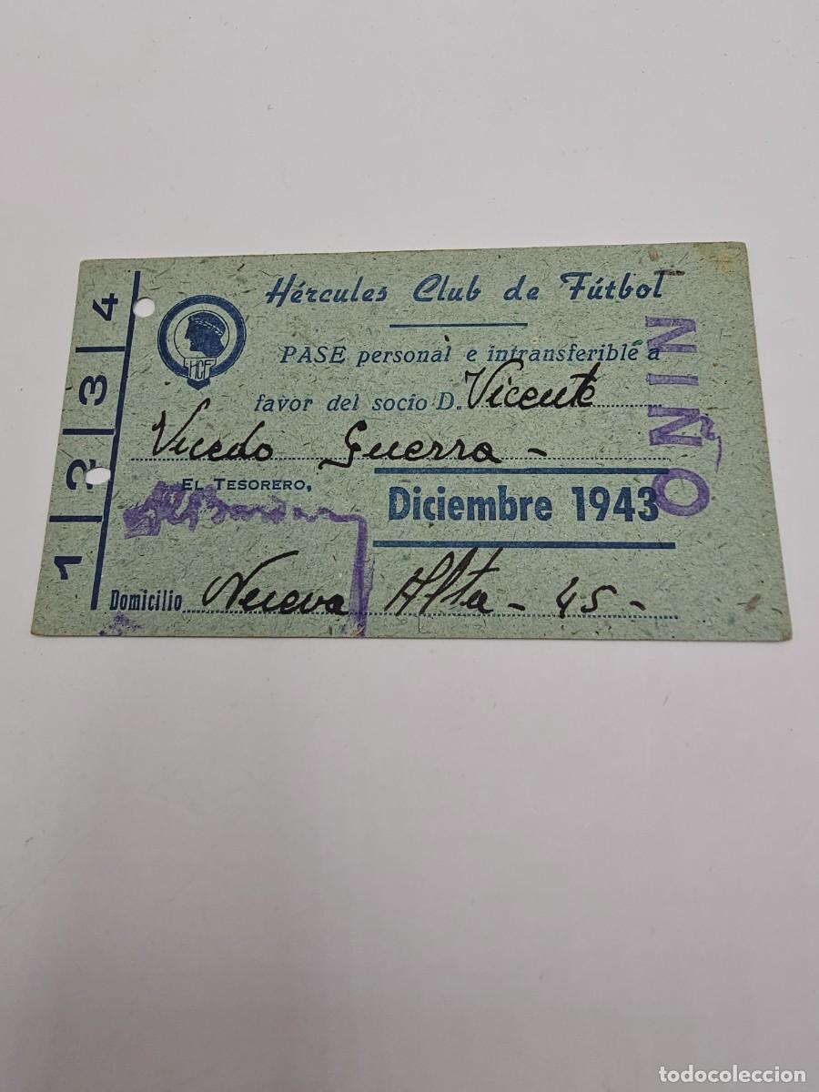 Sports collectibles: Pase abono carnet futbol alicante h&eacute;rcules c f diciembre 1943