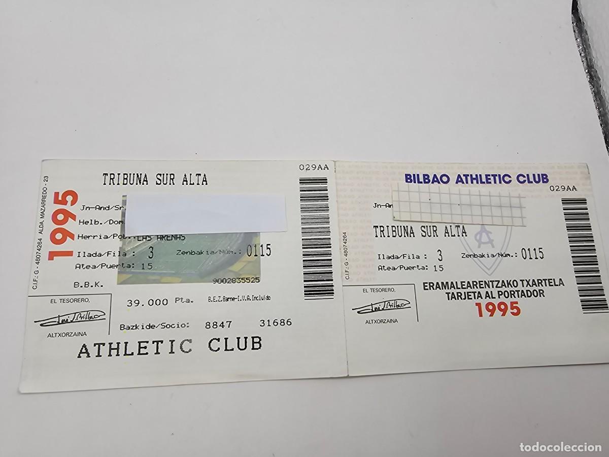 Sports collectibles: Pase abono carnet futbol pa&iacute;s vasco Athletic club bilbao 1995 tribuna sur alta