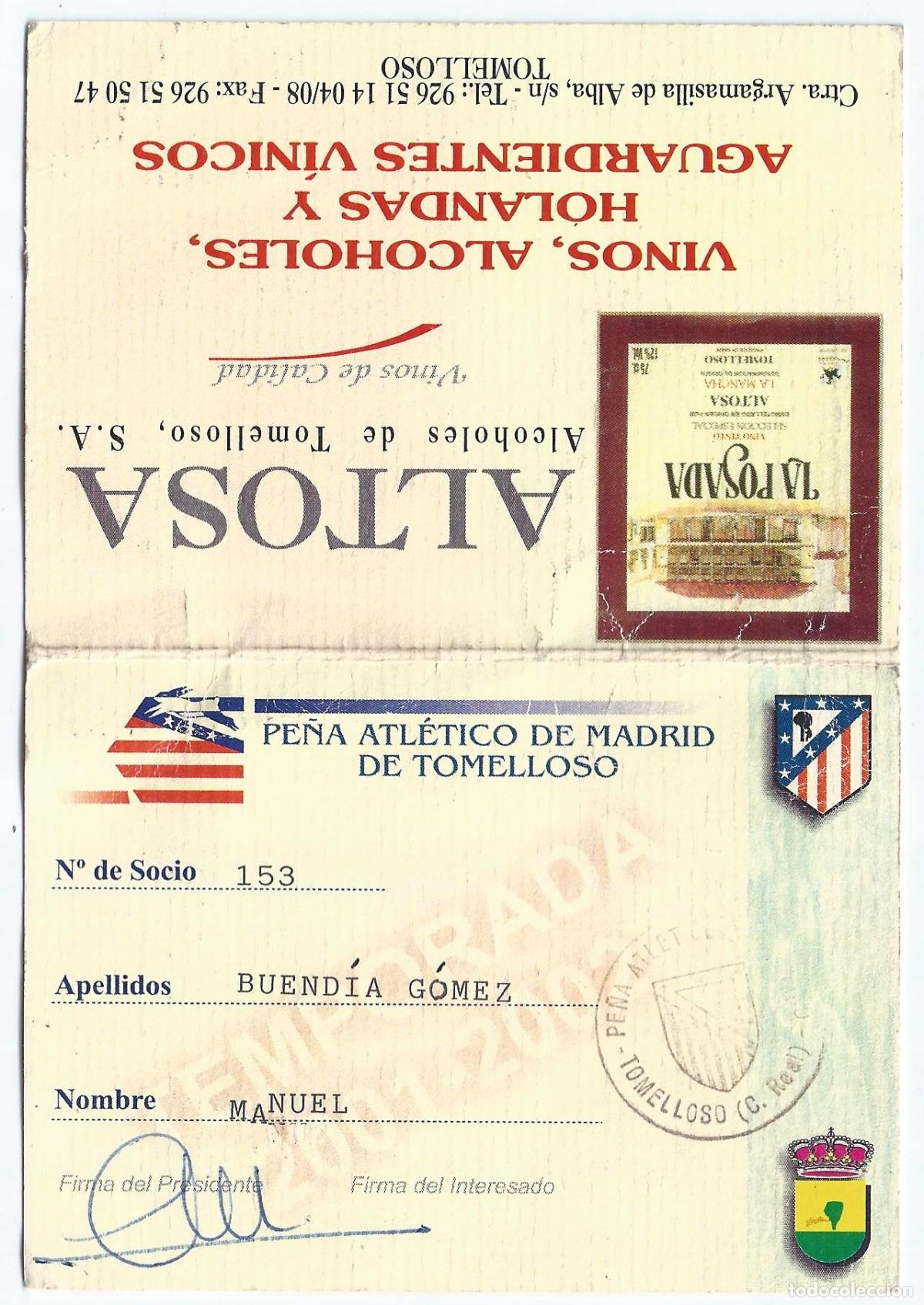 Sports collectibles: Atl&eacute;tico de Madrid-Tomelloso - Carnet/Invitaci&oacute;n - Pe&ntilde;a del Atl&eacute;tico de Madrid de Tomelloso (1949)