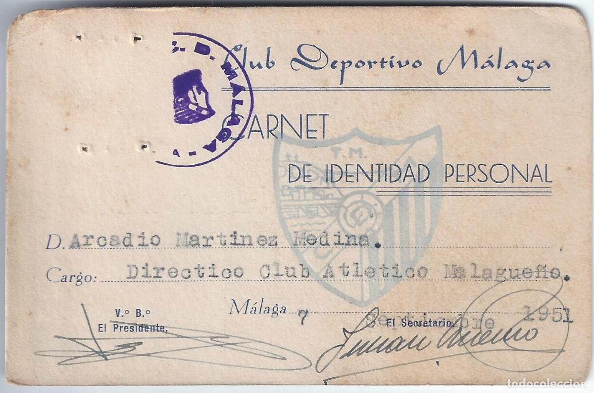 Sports collectibles: Carnet Directivo Club Atl&eacute;tico Malague&ntilde;o - Club deportivo M&aacute;laga (1951)