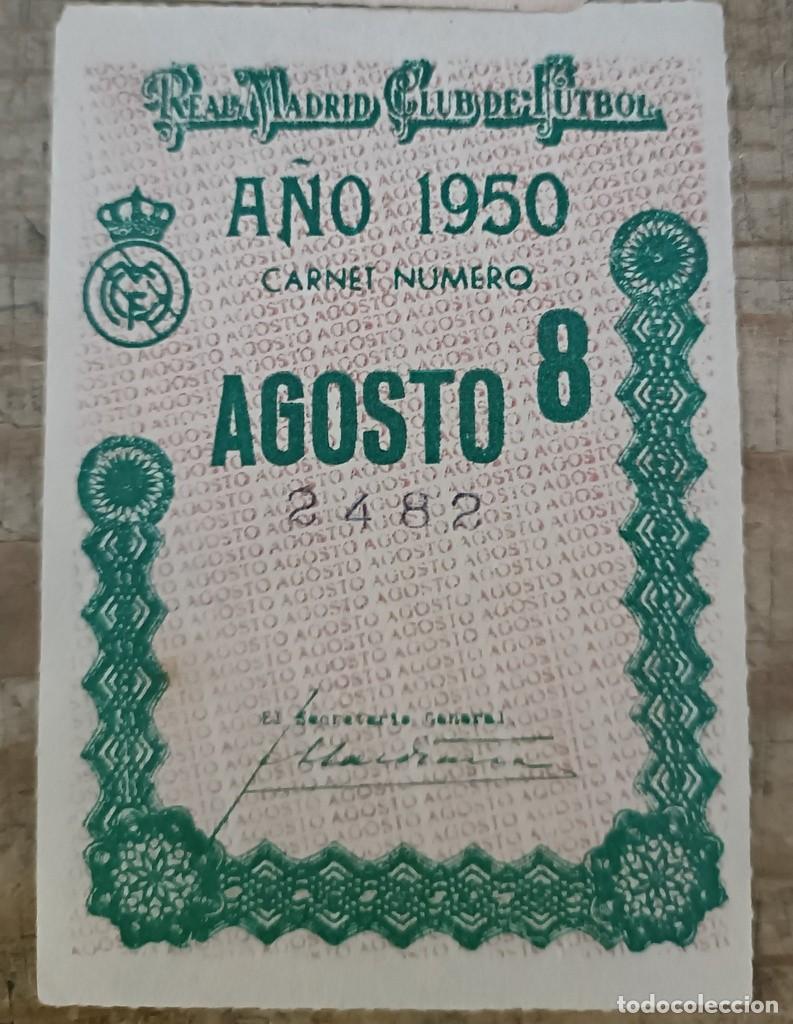 Sports collectibles: REAL MADRID - CUP&Oacute;N / ENTRADA SOCIO - AGOSTO 1950