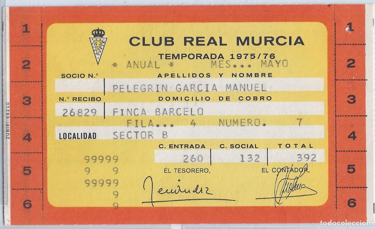 Sammelleidenschaft Sport: Carnet de socio Club Real Murcia - Mayo 1975