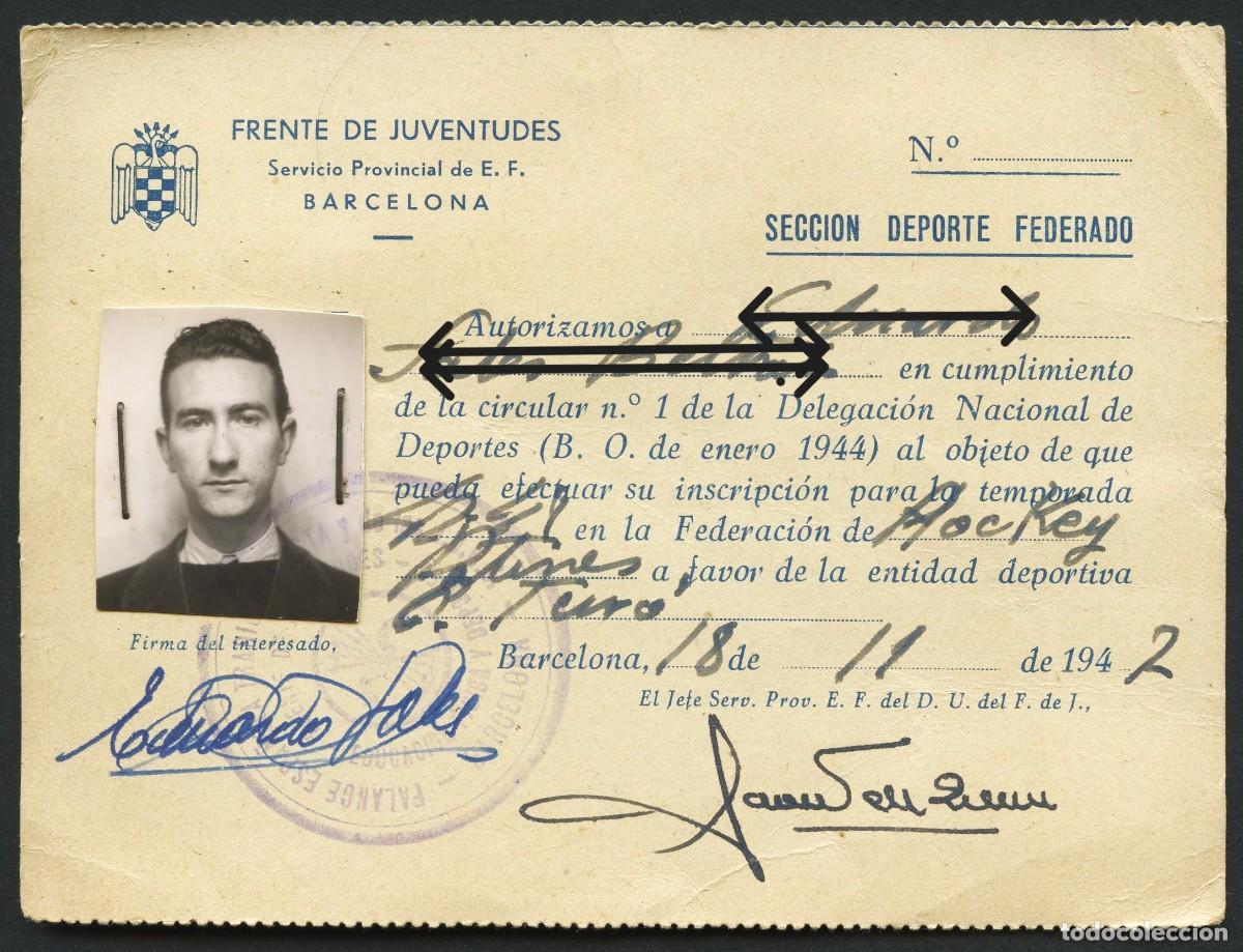 Sports collectibles: HOCKEY, TARJETA, FRENTE DE JUVENTUDES, SECCI&Oacute;N DEPORTE FEDERADO, 1947
