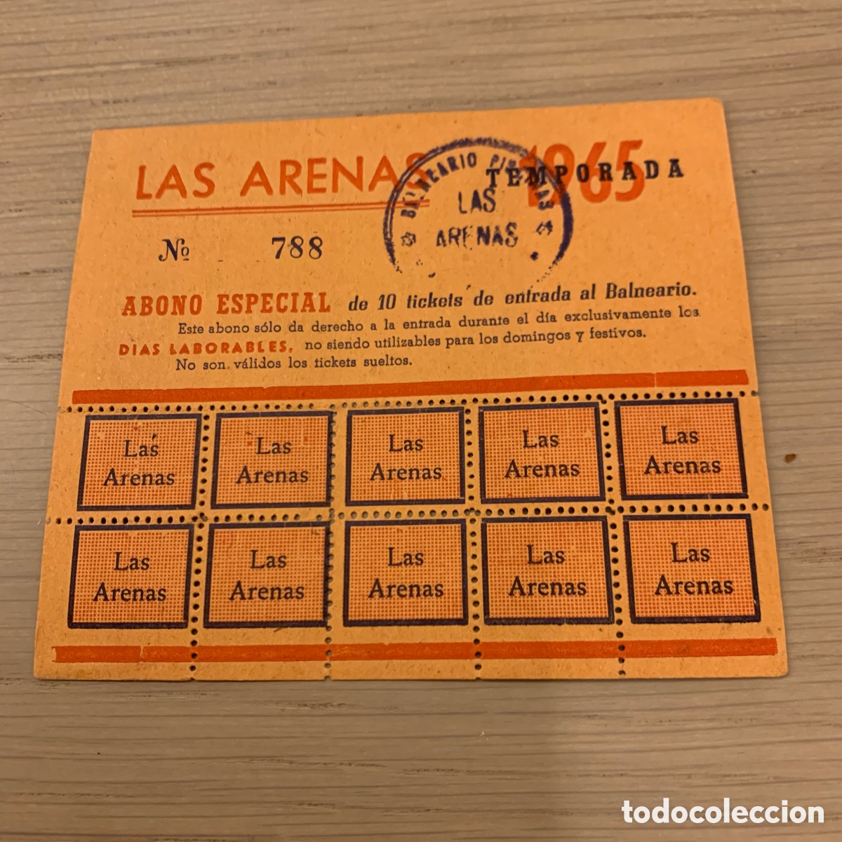 Sports collectibles: Abono 10 tickets balneario piscinas las arenas valencia 1965