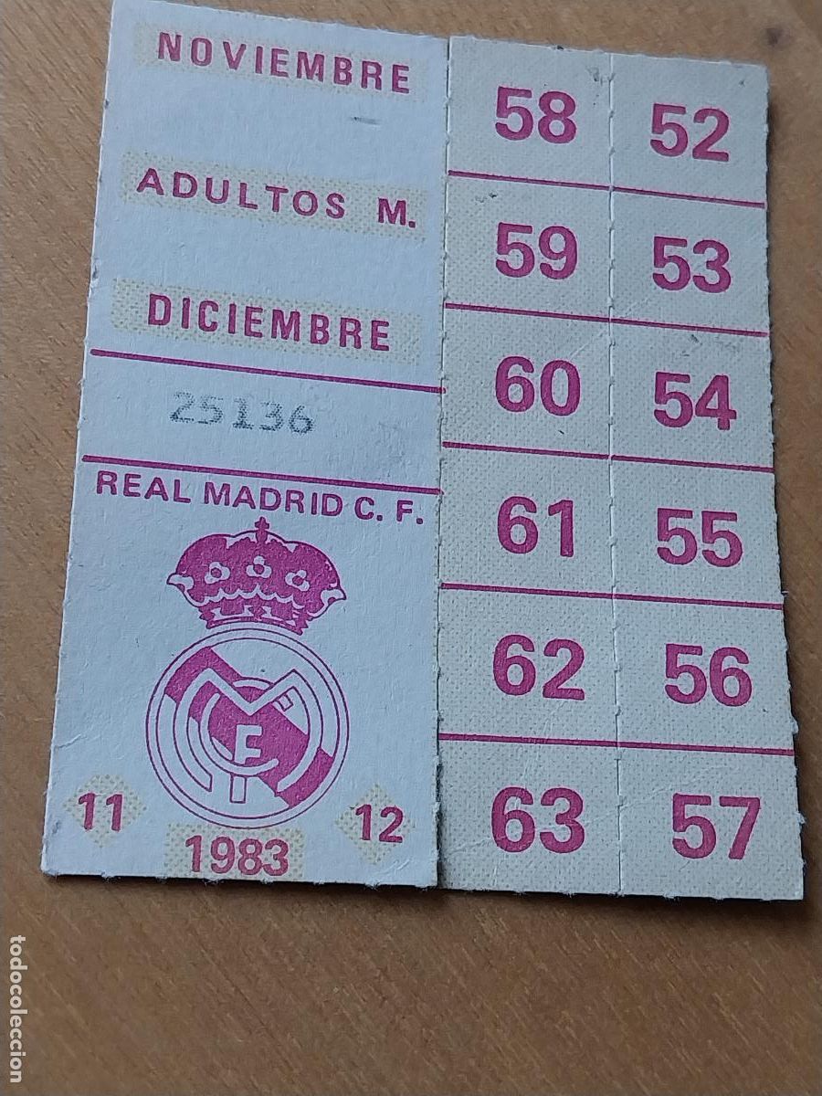 Sammelleidenschaft Sport: ABONO REAL MADRID 1983 MESES NOVIEMBRE DICIEMBRE