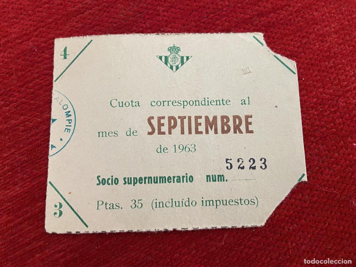 Sports collectibles: R30377 CUOTA SOCIO SUPERNUMERARIO ABONO CARNET SEPTIEMBRE 1963 REAL BETIS