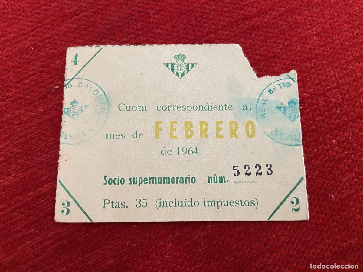 Sports collectibles: R30378 CUOTA SOCIO SUPERNUMERARIO ABONO CARNET FEBRERO 1964 REAL BETIS