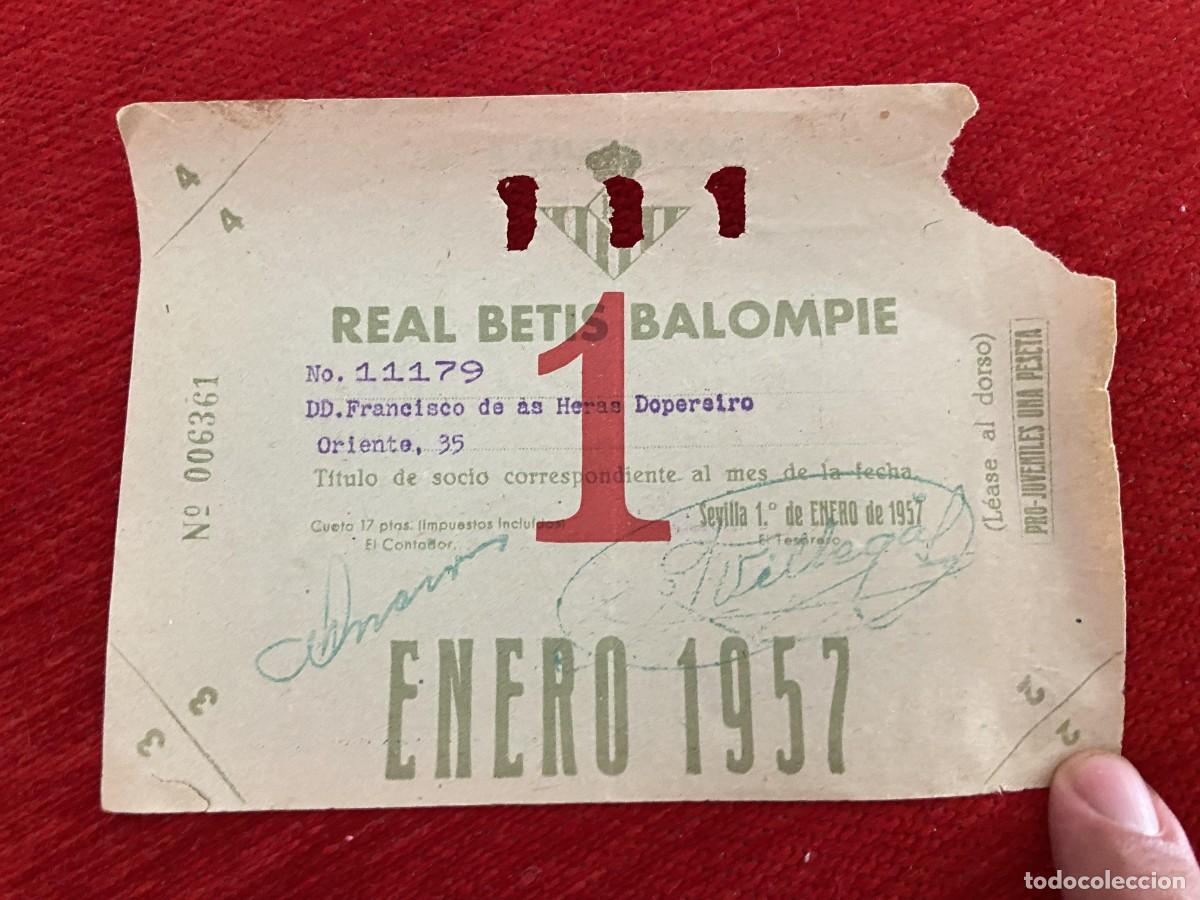 Sports collectibles: R30383 TITULO DE SOCIO CARNET ABONO ABONADO CUOTA REAL BETIS BALOMPIE ENERO 1957