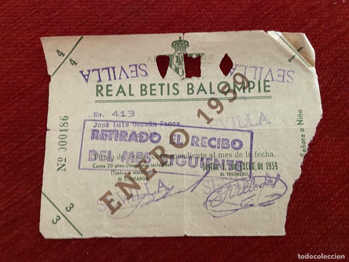 Sports collectibles: R30403 TITULO DE SOCIO CARNET ABONO ABONADO CUOTA REAL BETIS BALOMPIE ENERO 1959