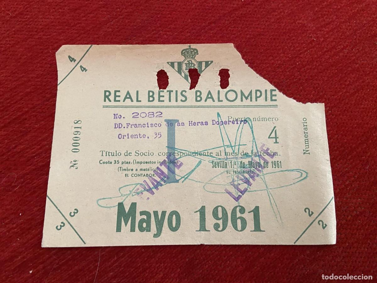 Sports collectibles: R30426 TITULO DE SOCIO CARNET ABONO ABONADO CUOTA REAL BETIS BALOMPIE MAYO 1961