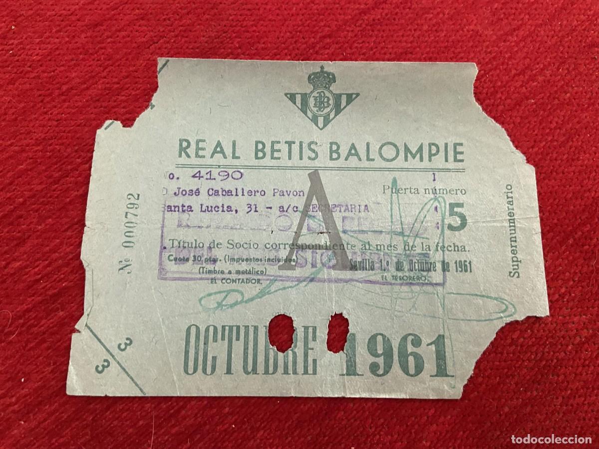 Sports collectibles: R30430 TITULO DE SOCIO CARNET ABONO ABONADO CUOTA REAL BETIS BALOMPIE OCTUBRE 1961