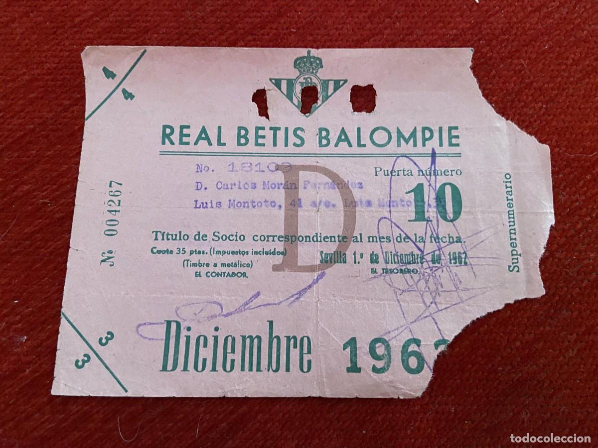 Sports collectibles: R30443 TITULO DE SOCIO CARNET ABONO ABONADO CUOTA REAL BETIS BALOMPIE DICIEMBRE 1962